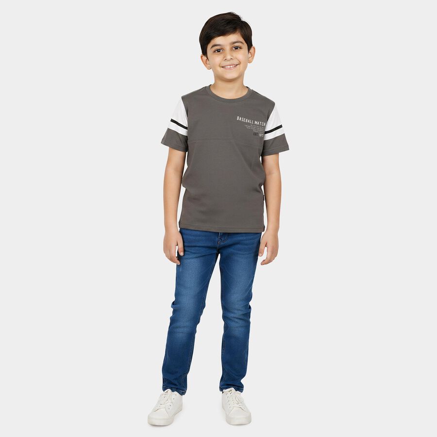 Boys Charcoal Cotton Round Neck Casual Boys T-Shirt, Charcoal, large