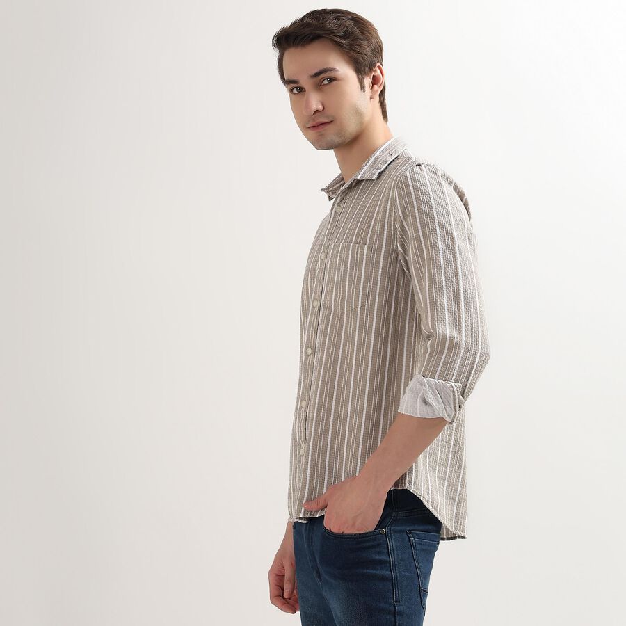 Men's 100% Cotton Regular Collar Casual Shirt, Khaki, large image number null