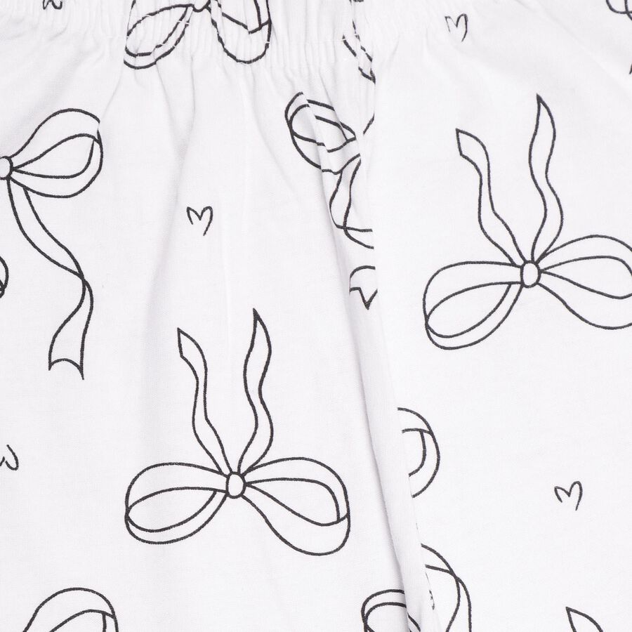 Kids' Bright White Bow Printed Cotton Blend Pyjama, White, large image number null