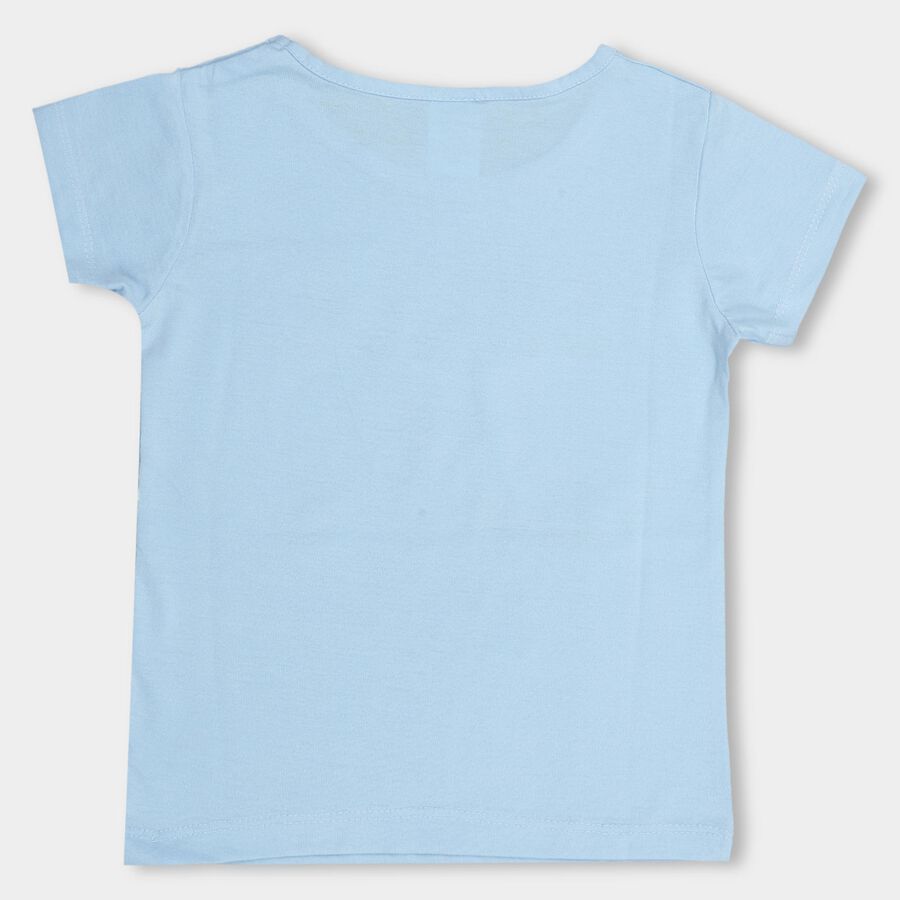 Kids' Light Powder Blue Cotton Blend Round Neck Casual T-Shirt, Light Blue, large image number null