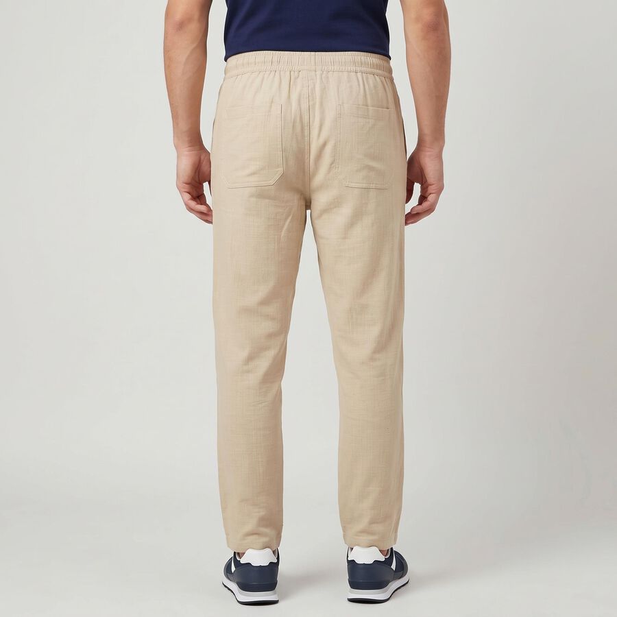 Men's Beige Slim Fit Drawstring Chino Trousers, Beige, large