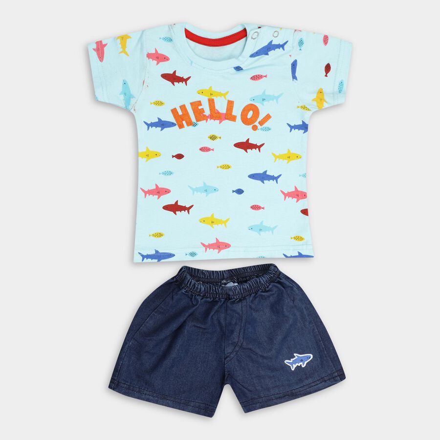 Infant Boys' 100% Cotton Baba Suit , एक्वा, large image number null