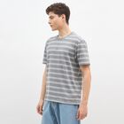 Men's Muted Green Round Neck Casual T-Shirt, Melange Light Grey, small