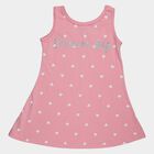 Girls' Pink Heart Printed Sleeveless A-Line Frock, Pink, small