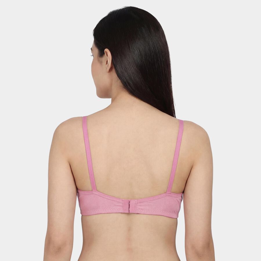 Women's Pink Cotton V-Neck Wireless Bra, Pink, large