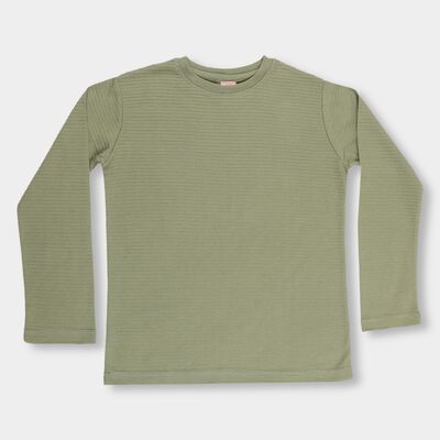 Boys Muted Olive Green Round Neck Casual T-Shirt