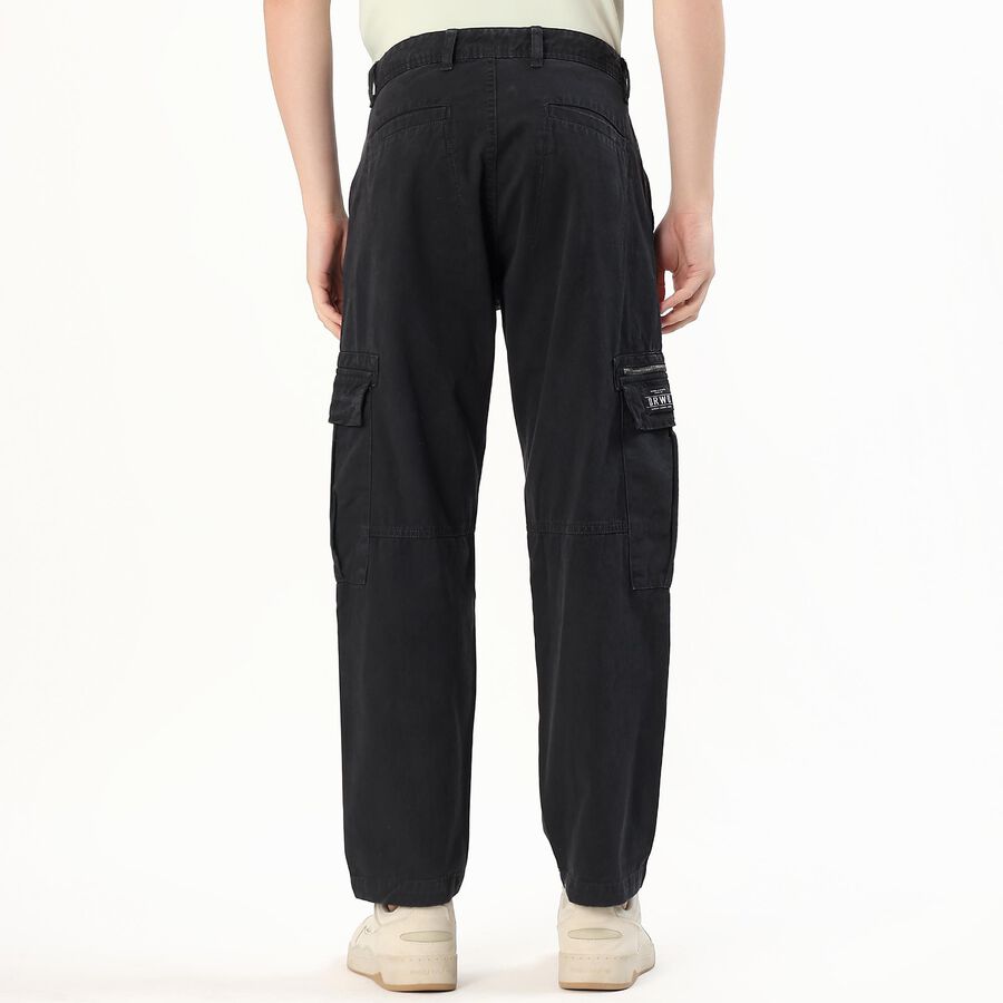 Men's Jet Black Slim Fit Cargo Trousers, गहरा ग्रे, large image number null