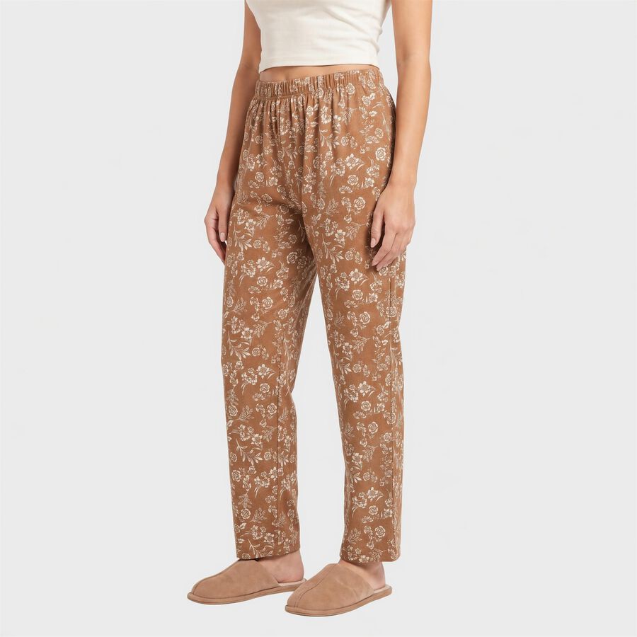 Women's Brown Straight Fit Floral Printed Lounge Pyjama, Brown, large