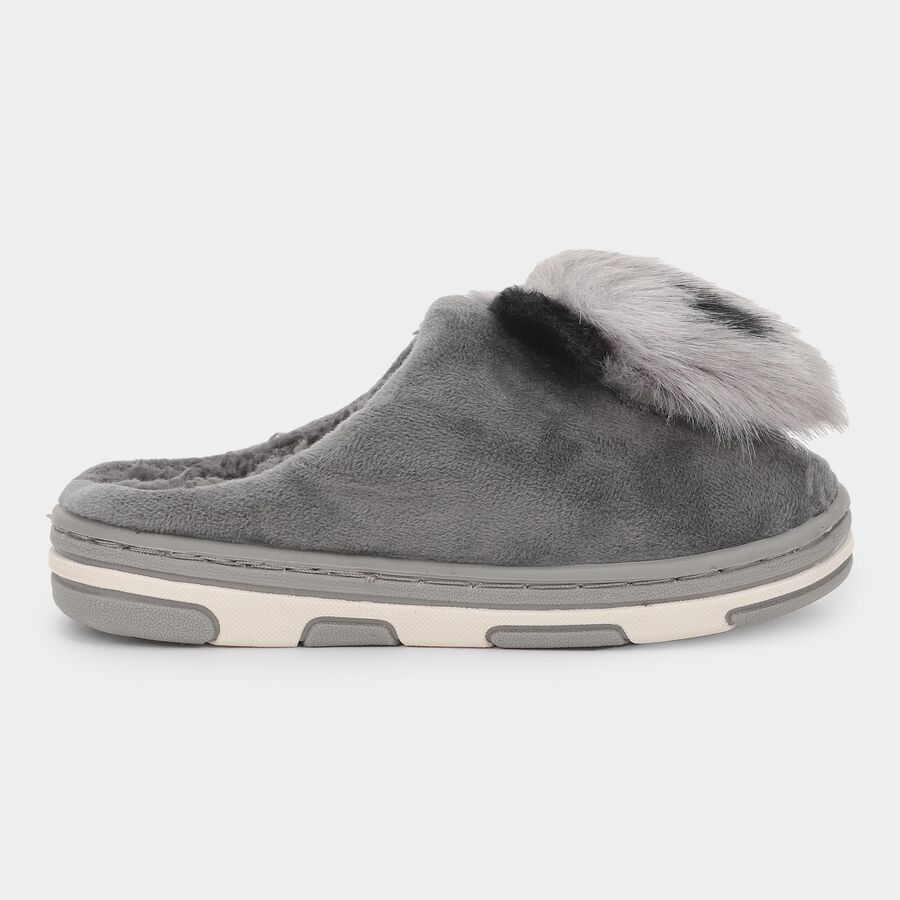 Kids Muted Charcoal Gray Fur Slip-On Winter Slippers, ग्रे, large image number null