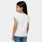 Girls Snow White Cotton Round Neck Casual T-Shirt, White, small image number null