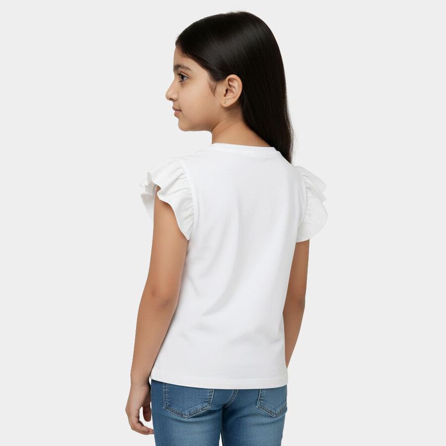 Girls Snow White Cotton Round Neck Casual T-Shirt, White, large image number null