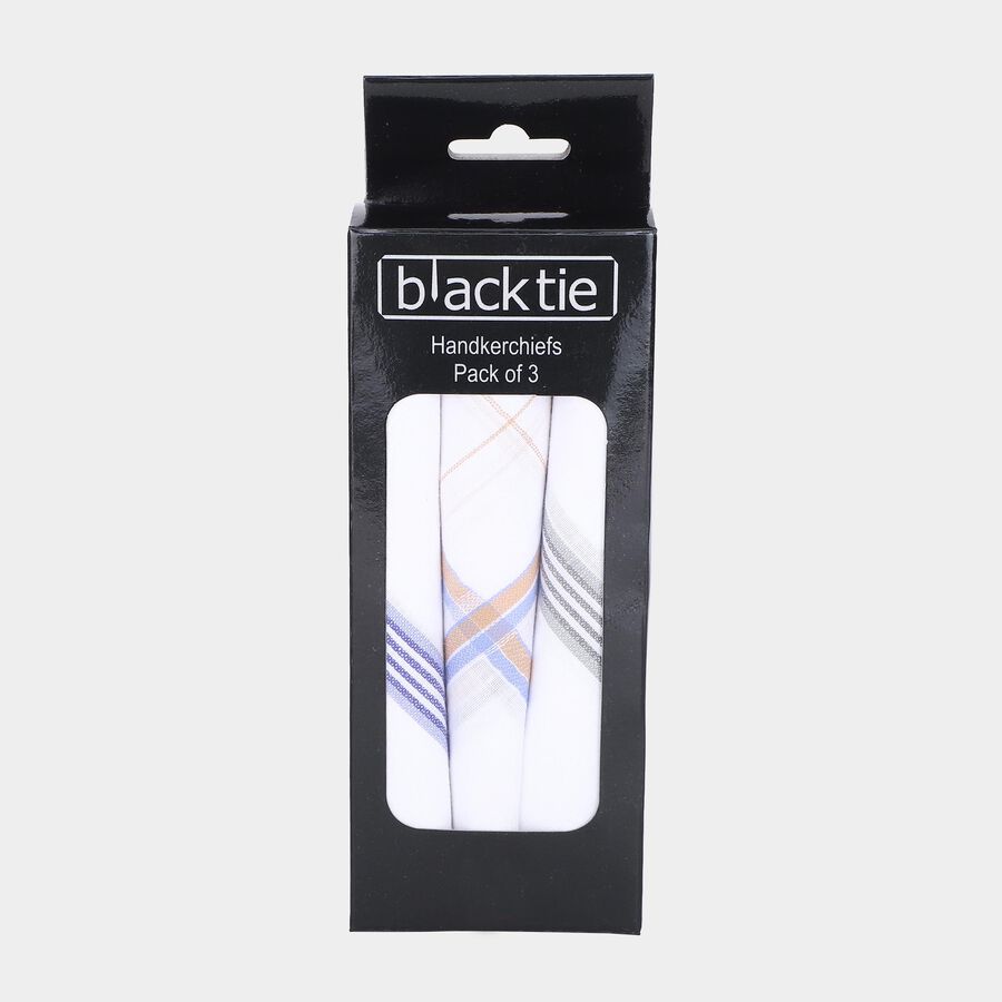 Men's White Checked Pack of 3 Handkerchief, गहरा पीला, large