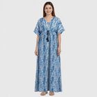 Women's Blue V-Neck Tie-Dye Kaftan Nighty, Light Blue, small