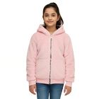 Girls Light Pink Hooded Casual Jacket, हल्का गुलाबी, small