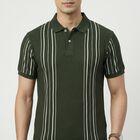 Men's Olive Green Collared Neck Casual T-Shirt, Olive, small