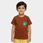 Boys Brown Round Neck Casual Half Sleeve T-Shirt, Brown, small