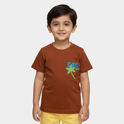Boys Brown Round Neck Casual Half Sleeve T-Shirt