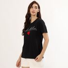 Women's Jet Black Cotton Round Neck Casual T-Shirt, काला, small image number null