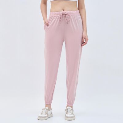 Women's Soft Pink Relaxed Fit Elastic Waist Track Pants