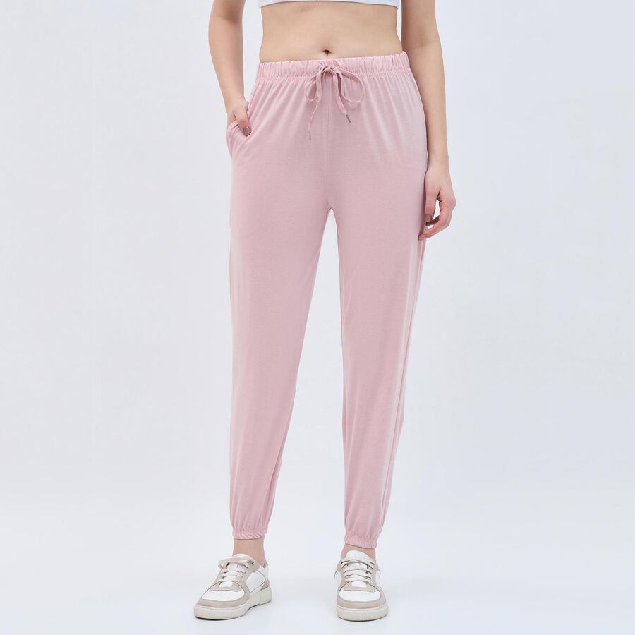 Women's Soft Pink Relaxed Fit Elastic Waist Track Pants, Light Pink, large image number null