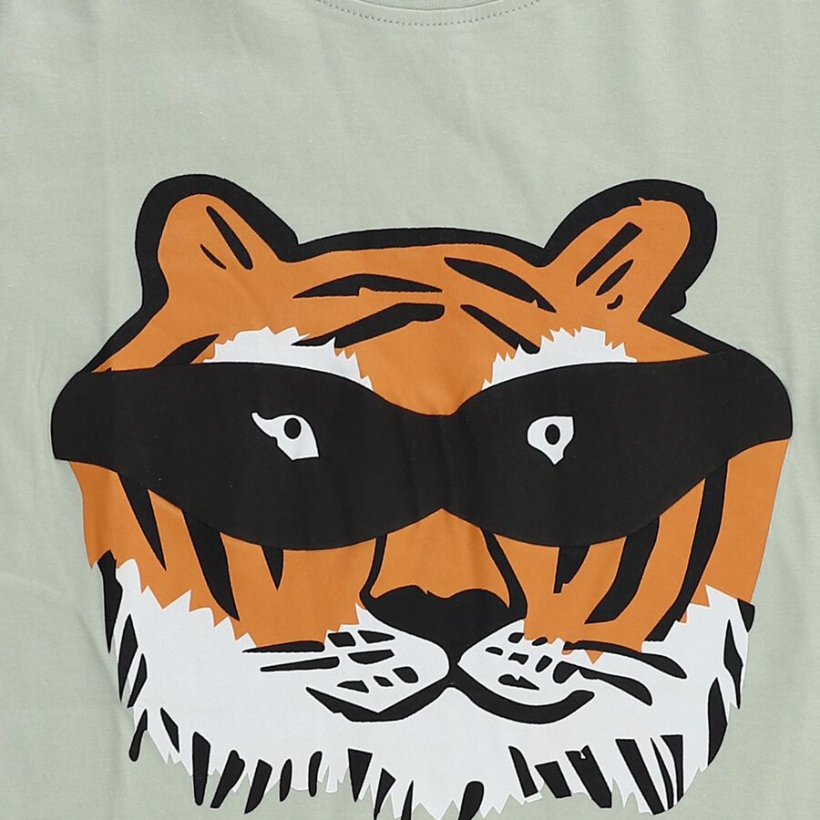 Boys Light Sage Green Cotton Crew Neck Casual T-Shirt, हल्का हरा, large image number null