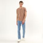 Men's Beige Henley Neck Textured T-Shirt, Beige, small