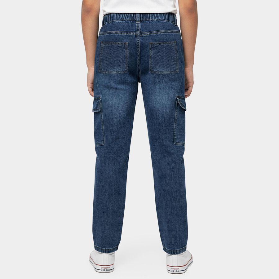 Boys' Blue Regular Fit Elastic Waist Jeans, Mid Blue, large
