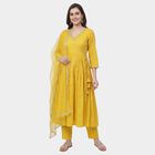 Women's Yellow Self Design Ethnic Set, पीला, small
