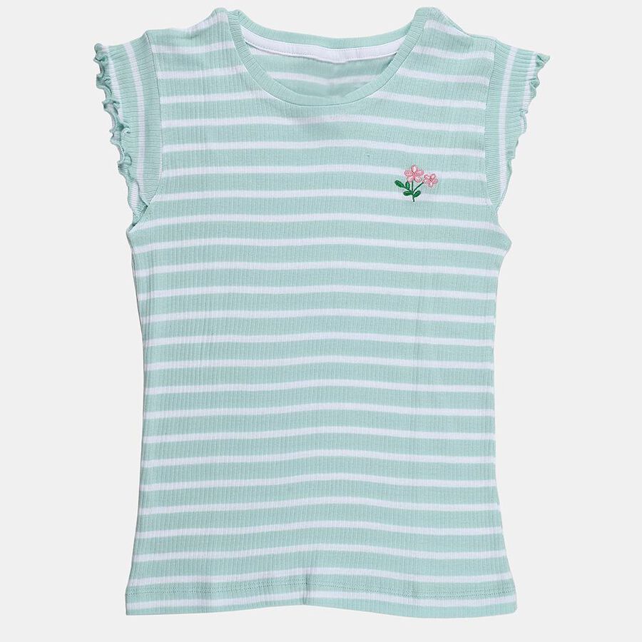 Girls' Mint Round Neck Casual T-Shirt, Light Green, large