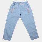 Girls' Light Blue Straight Fit Embroidered Jeans, हल्का नीला, small