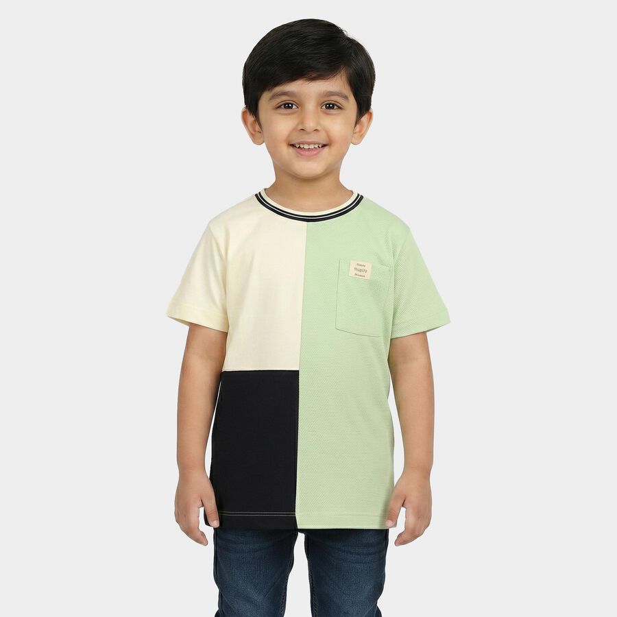 Boys Light Green Cotton Round Neck Casual Boys T-Shirt, हल्का हरा, large