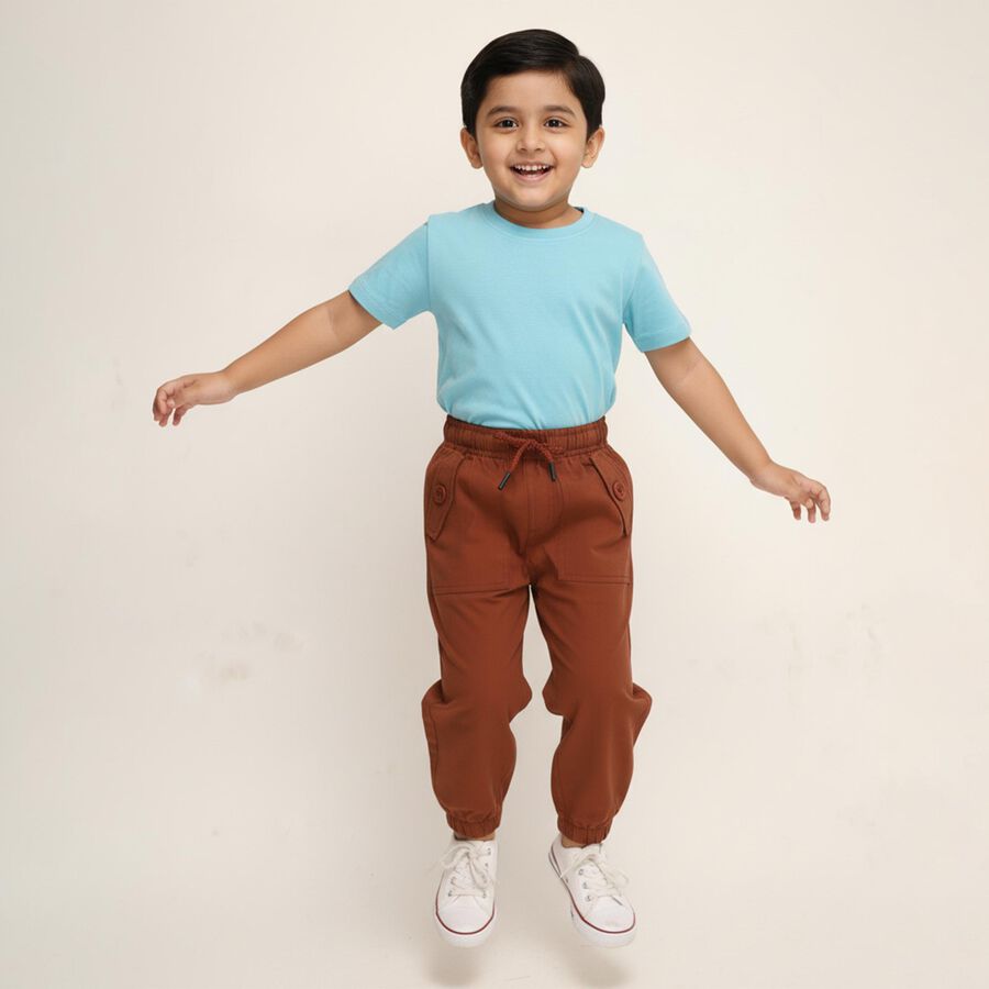 Boys Rust Brown Regular Fit Jogger Trousers, भूरा, large image number null