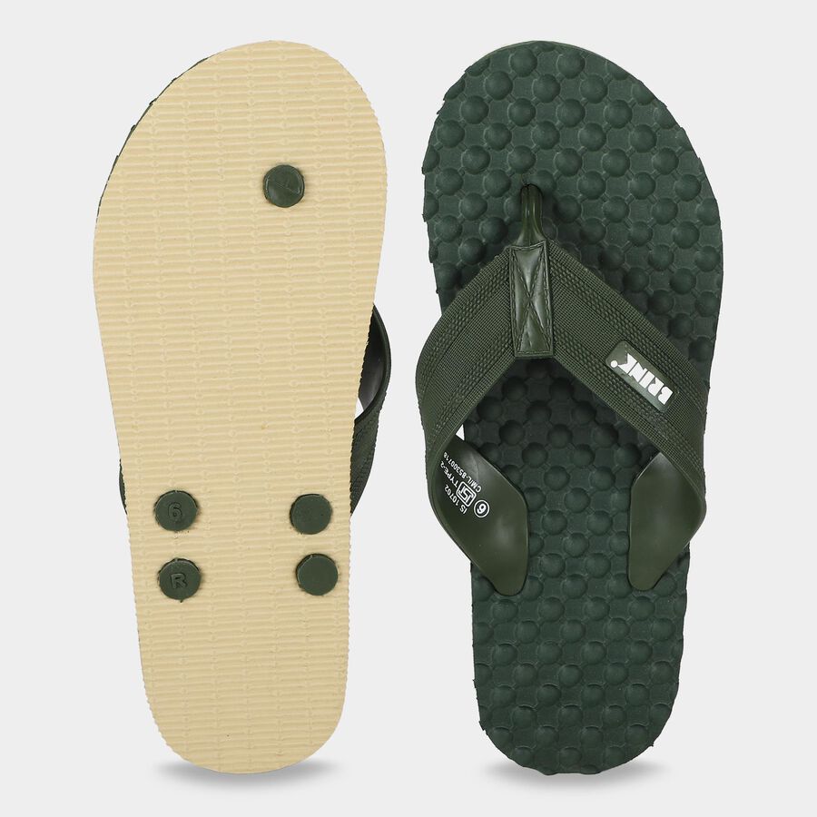 Men's Olive Green Flip-Flop Slippers, ओलिव, large
