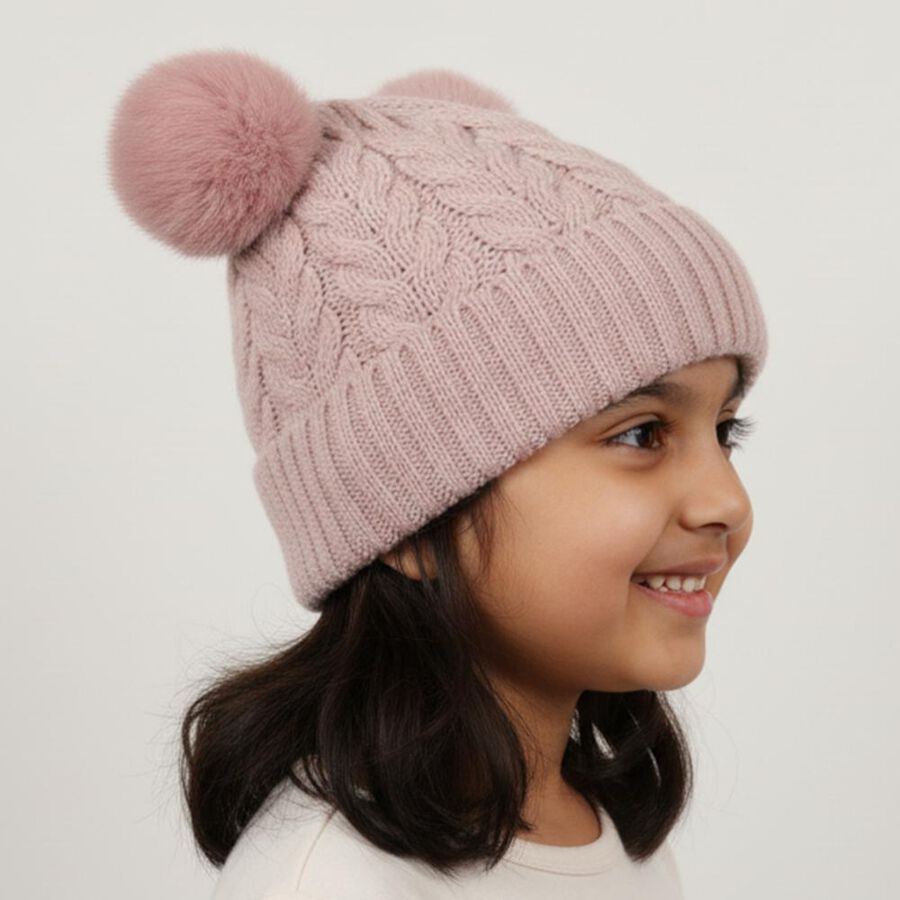Girls' Winter Cap, हल्का गुलाबी, large image number null