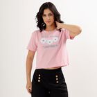Women's Soft Pink Cotton Round Neck Crop T-Shirt, Pink, small