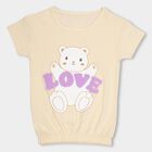 Girls' Light Beige Cotton Round Neck Casual T-Shirt, Beige, small image number null