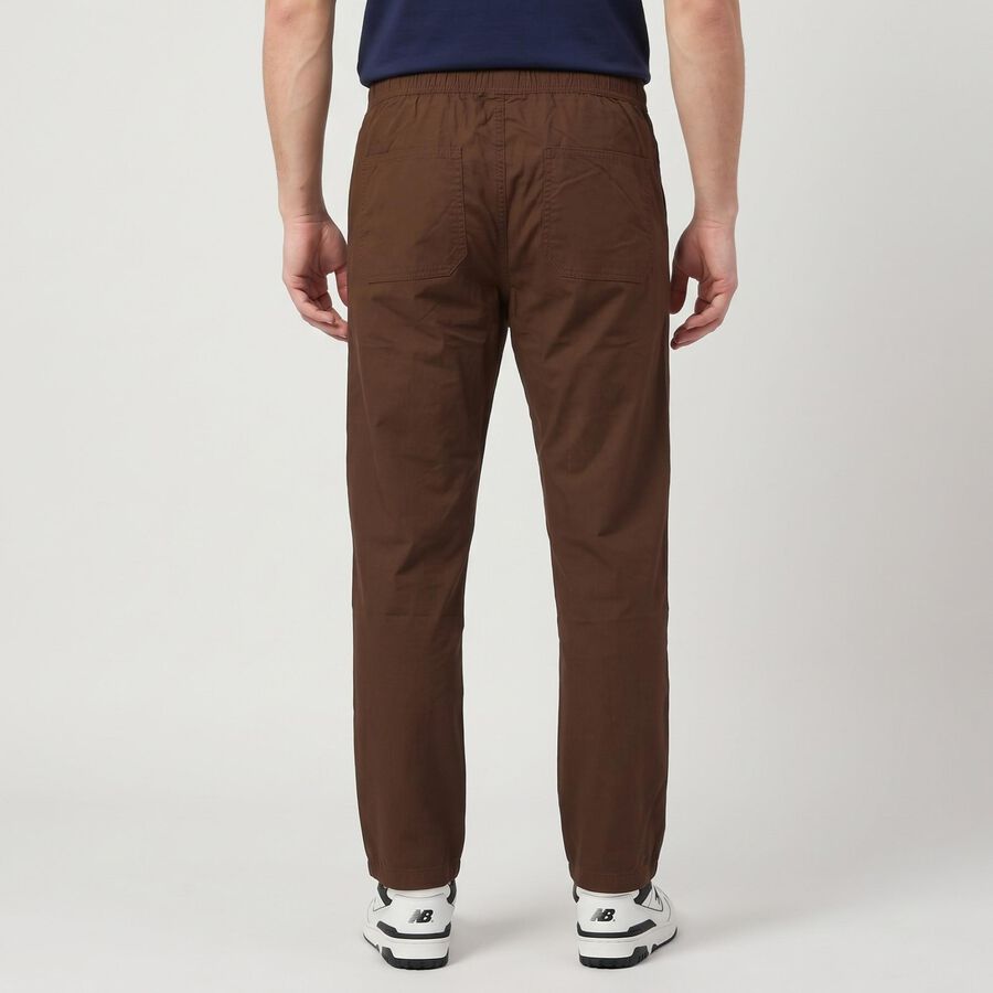 Men's Brown Slim Fit Drawstring Casual Trousers, Brown, large