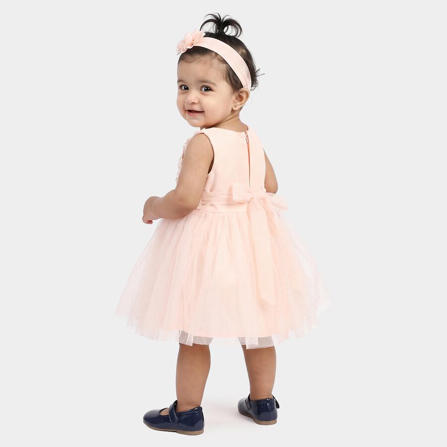 Infants' Light Pink Embellished Fit and Flare Frock, हल्का गुलाबी, large