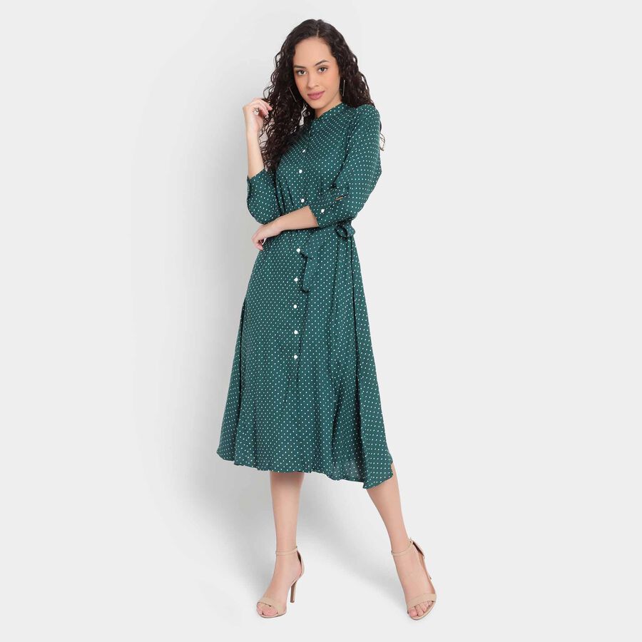 Printed Dress, Dark Green, large image number null