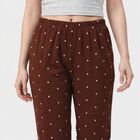 Women's Brown Straight Fit Heart Printed Pyjama, भूरा, small