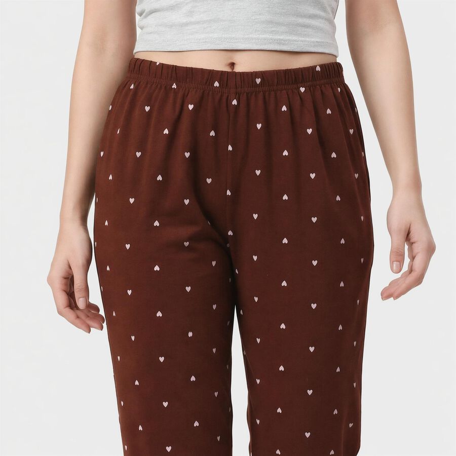 Women's Brown Straight Fit Heart Printed Pyjama, भूरा, large