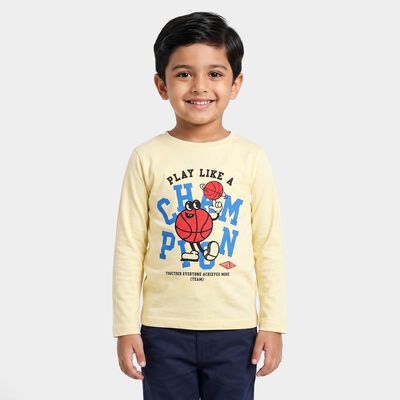 Boys Yellow Cotton Blend Round Neck Regular Boys T-Shirt
