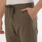 Men's Muted Olive Green Slim Fit Elastic Waist Casual Trousers, हल्का हरा, small image number null