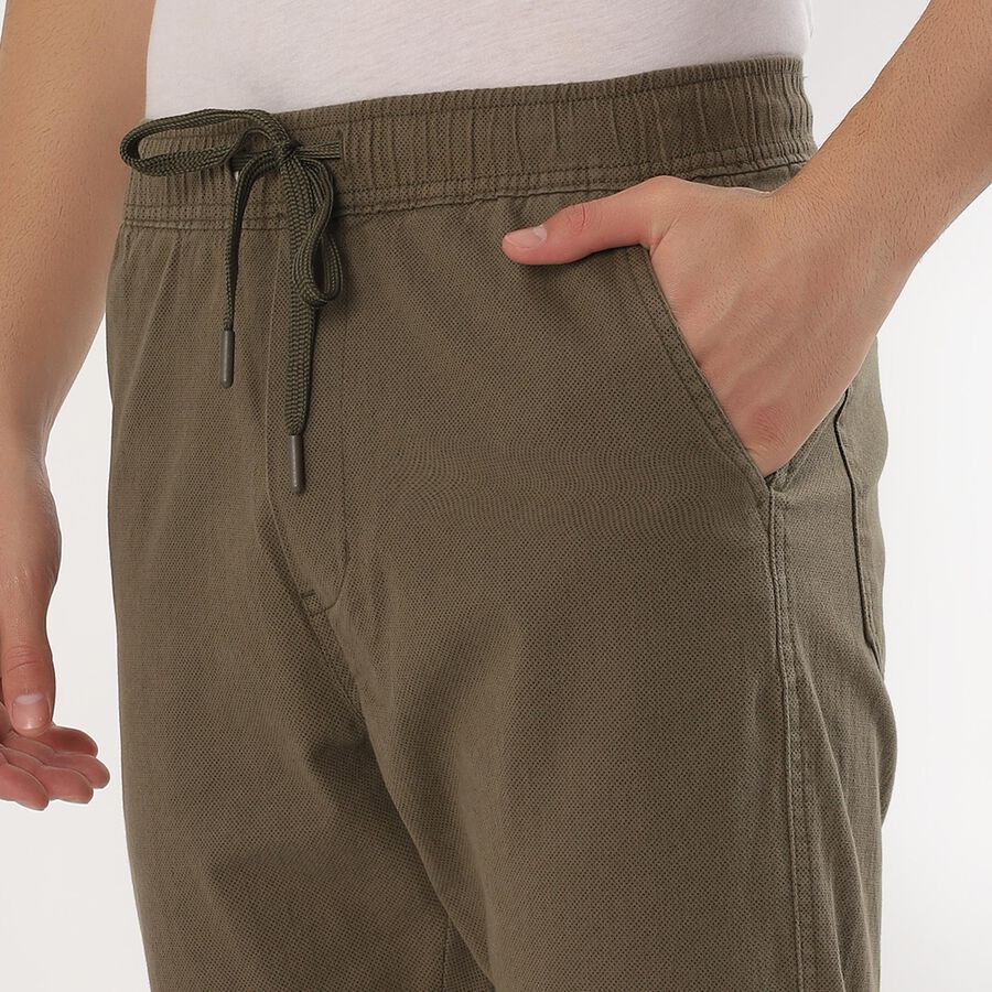 Men's Muted Olive Green Slim Fit Elastic Waist Casual Trousers, हल्का हरा, large image number null