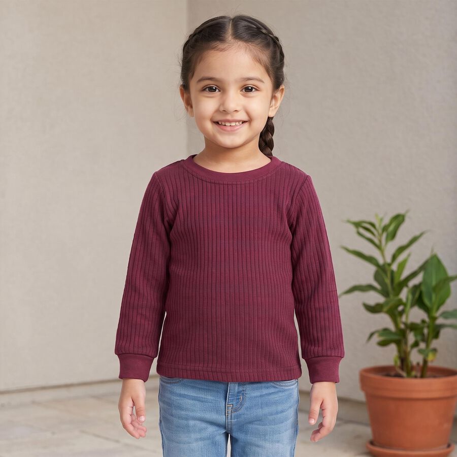 Girls' Maroon Long Sleeve Thermal, Wine, large