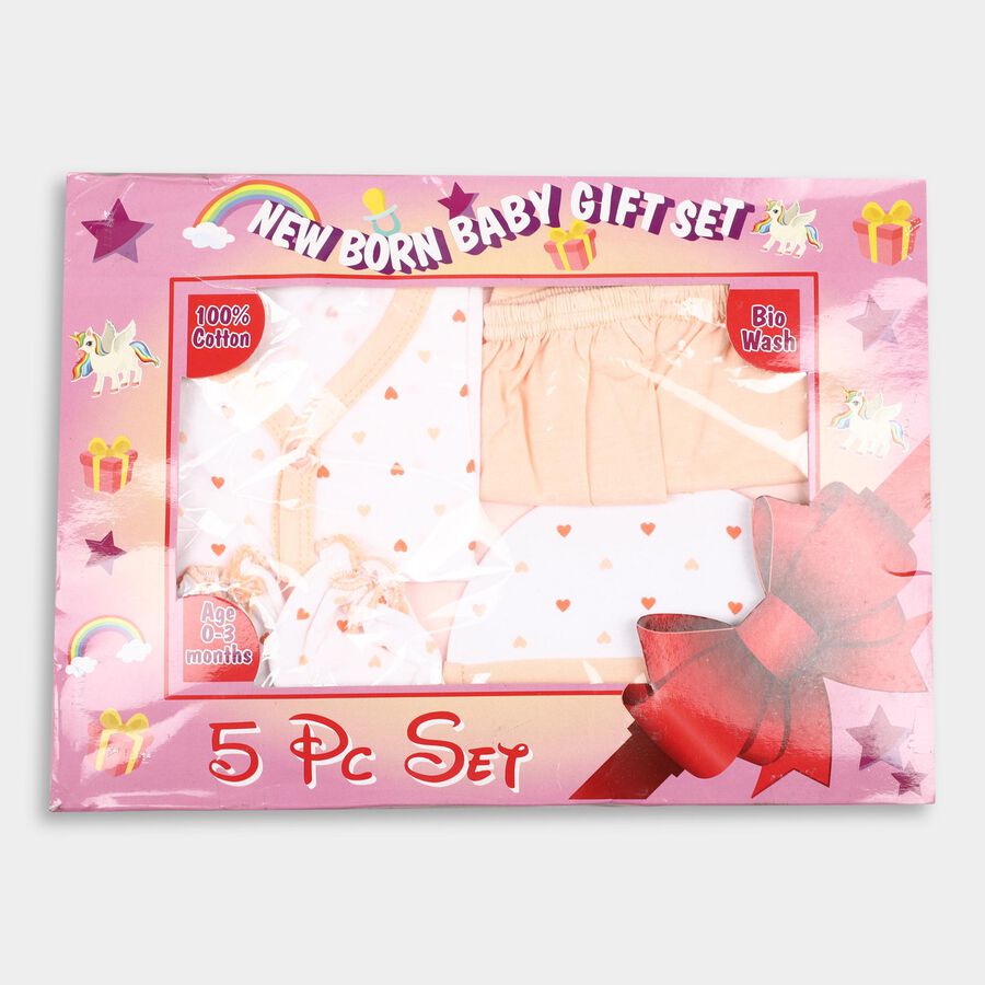 Infants' 100% Cotton Gift Set 5 Pc&nbsp;Gift&nbsp;Set&nbsp;(Top, Shorts, Sheet, Cap, Bib), Peach, large