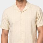 Men's Beige Cotton Casual Shirt, गहरा पीला, small