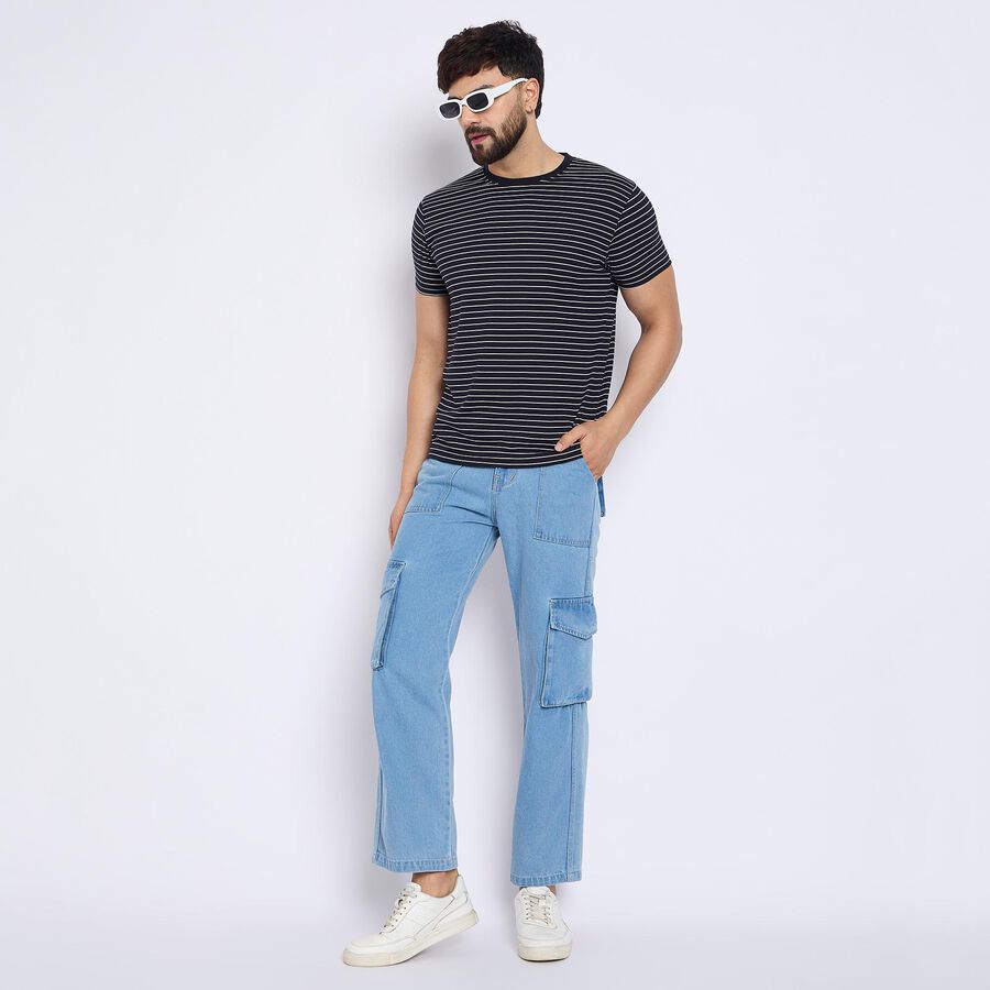 Men's Round Neck Half Sleeves T-Shirt , Navy Blue, large