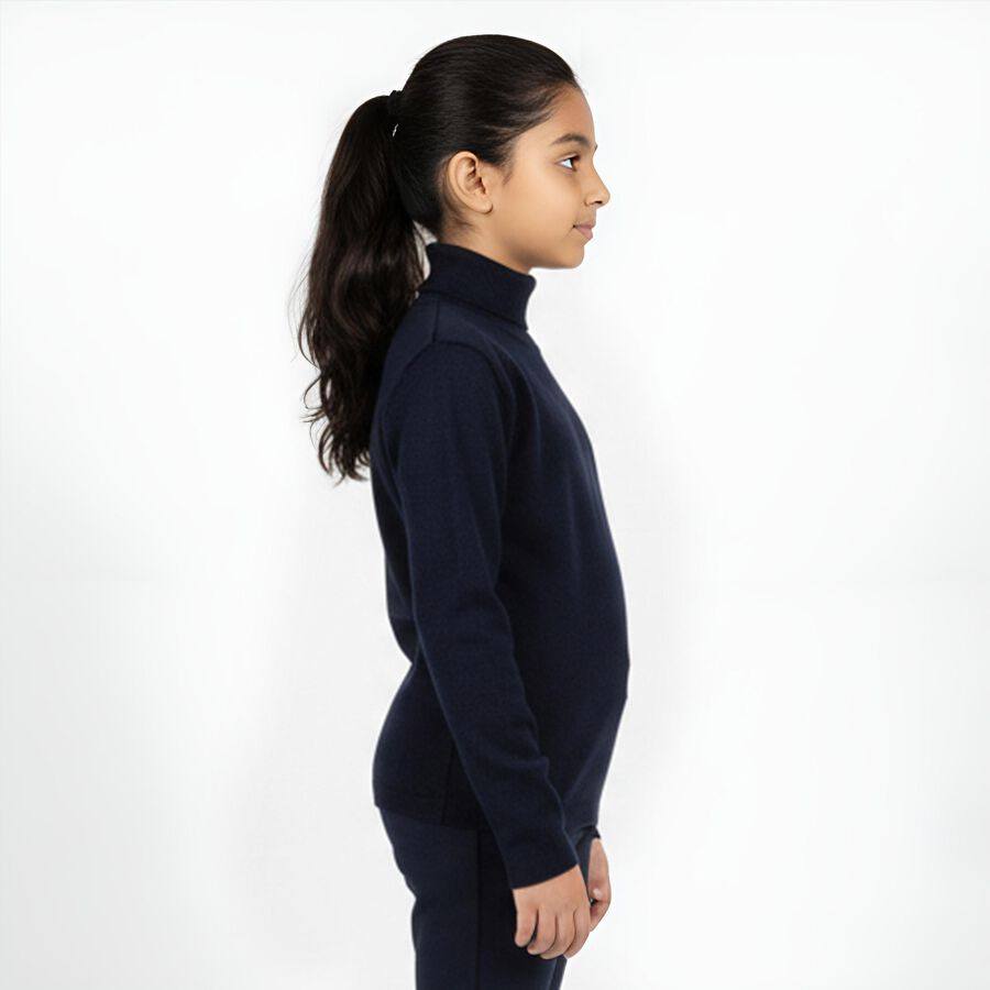 Girls Deep Midnight Navy Blue Turtleneck Casual Pullover, Navy Blue, large image number null