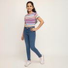 Girls' Stonewashed Blue Skinny Fit Frayed Hem Jeans, मध्यम नीला, small image number null